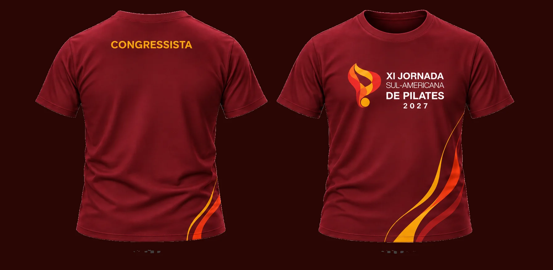 Camiseta oficial da XI Jornada Sul-Americana de Pilates 2027, frente e costas